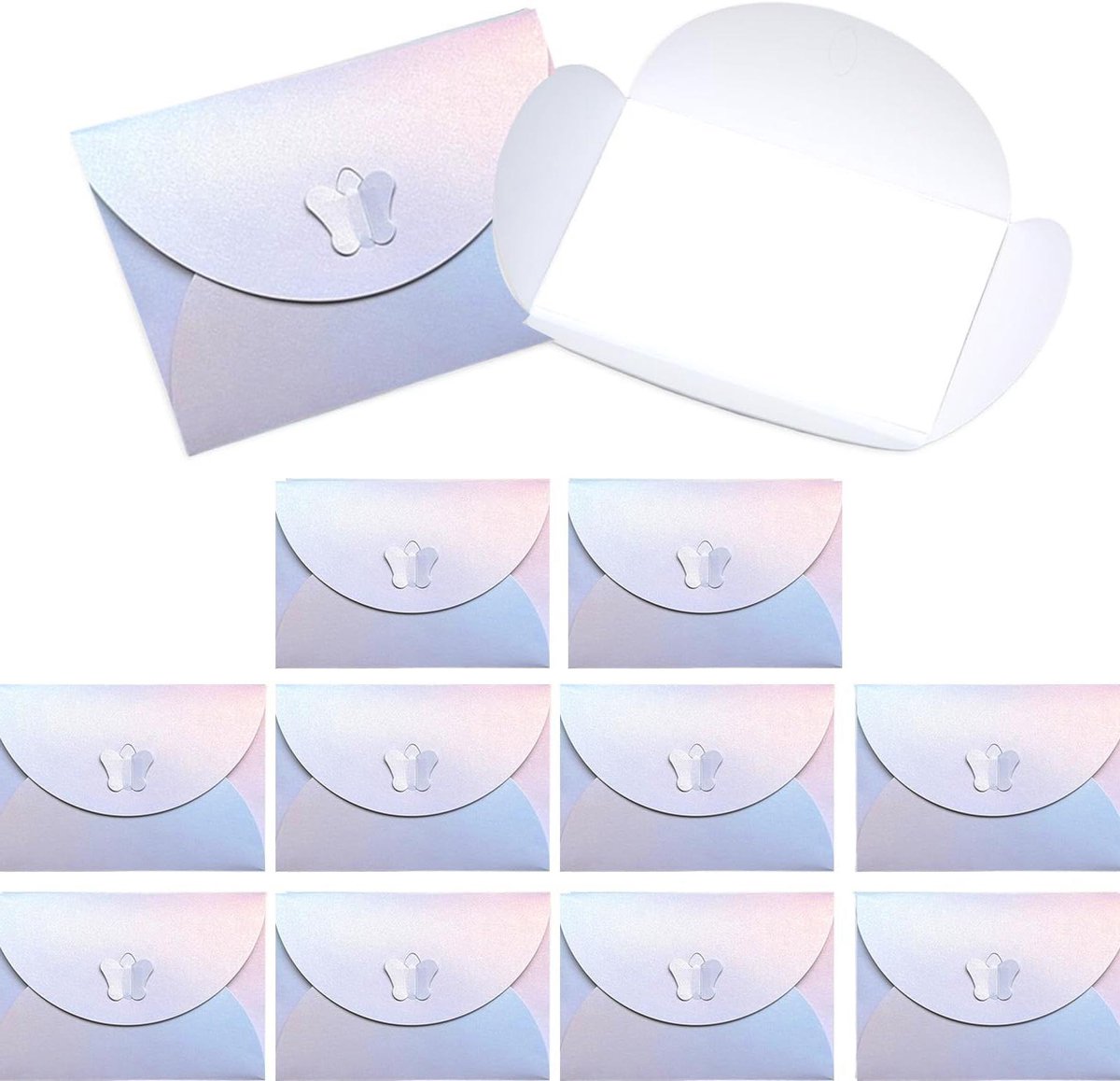 Brenzoos - Set van 10 mini-enveloppen met parelglanspapier en kleurverloop | Blanco kaarten | Vlindersluiting | Voor kerstcadeaukaarten